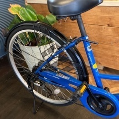 チェーン新品！】 LEDオートライト 6段変速 26インチ自転車 ブルー