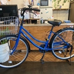 【チェーン新品！】 LEDオートライト　6段変速　26インチ自転車　ブルー チェーン新品！】 LEDオートライト 6段変速 26インチ自転車 ブルー