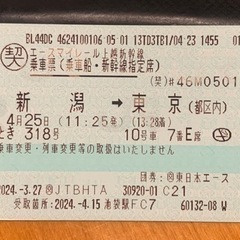 【明日4月25日乗車限定】新幹線 新潟→東京