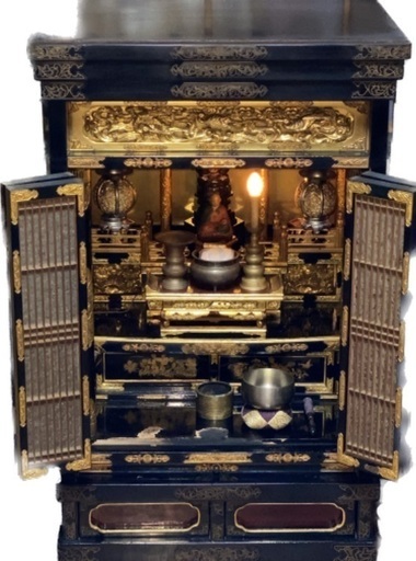 【浄土真宗東本願寺派小型御仏壇・仏像・仏具・経机・大理石風仏壇台（非仏具・オプション）フルセット】（近日中に詳細な画像を追加致します。）