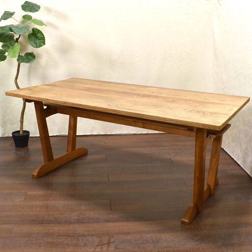 ≪zyt1455ジ≫ ダイニングテーブル 天板ストリップド加工 幅165cm DIY素材 ナチュラル/木製家具/剥離家具 現状品 60405-06
