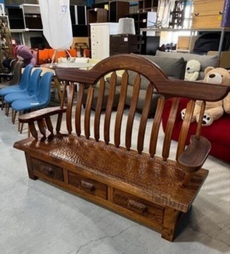 ✨️超絶オシャレ!!✨️ 木製 ベンチソファ 座面なぐり加工 ヴィンテージ調 高級家具 ハンドメイド家具