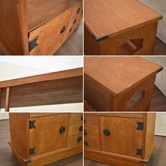 ≪zyt1456ジ≫ 希少 屋久杉 茶箪笥 幅121cm 飾り棚/サイドボード 茶棚/和箪笥/摺漆/民芸家具/天然木/杢目/浮造り 60405-12