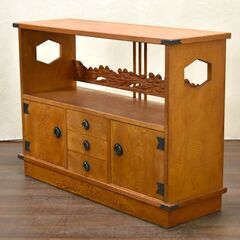 ≪zyt1456ジ≫ 希少 屋久杉 茶箪笥 幅121cm 飾り棚/サイドボード 茶棚/和箪笥/摺漆/民芸家具/天然木/杢目/浮造り 60405-12