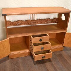 ≪zyt1456ジ≫ 希少 屋久杉 茶箪笥 幅121cm 飾り棚/サイドボード 茶棚/和箪笥/摺漆/民芸家具/天然木/杢目/浮造り 60405-12