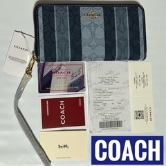 訳あり　コーチ　coach　長財布　デニム　ストライプ　金具ロゴ...