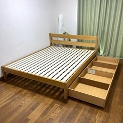 極美品✨MUJIの人気すのこクイーンサイズベッドフレーム！収納付き✨