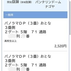 【ネット決済】5/26(日)中日-ヤクルト戦 2枚連番