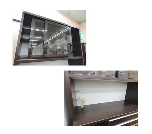 レンジボード 幅118×高さ205×奥行49㎝ ダークブラウン キッチンボード