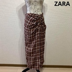 ZARA ザラ デザインスカート チェック ブラウン パレオ