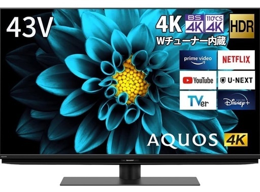 J3396  SHARP シャープ AQUOS 43型 4K液晶テレビ 4T-C43DL1 2021年製 Bluetooth対応 BS CS 4Kチューナー内蔵 クリーニング済み
