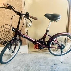 折りたたみ自転車20インチ／6段変速／カゴ付き