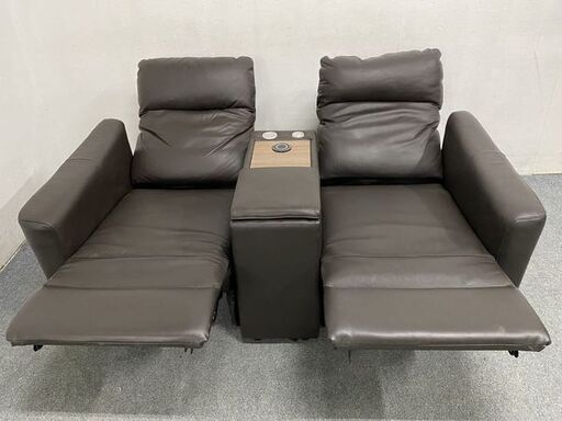 ニトリ/NITOR 2人掛け 牛革/合成皮革 ブラウン 電動リクライニング  