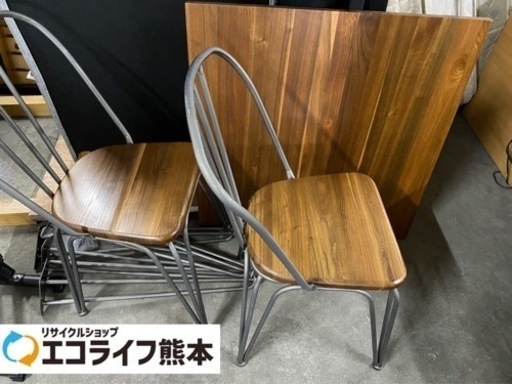 アイアン　無垢材　テーブル＆イスのセット　2人掛け