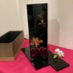 木製漆器　工芸品　会津塗　朱黒輝　蒔絵　角花瓶