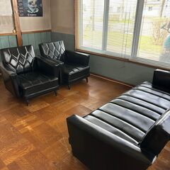 ヴィンテージ 応接セット ダイヤステッチ レトロ 2掛けソファ 1人用2 