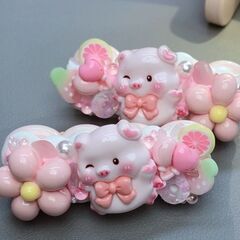 ホイップデコヘアピン ブタ ハンドメイド ピンク 2点セット