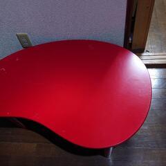 折りたたみテーブル 赤 マメ型