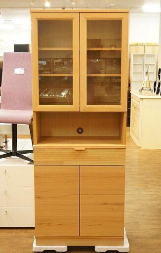 (Y)北大前! 札幌 引取 karimoku カリモク カップボード 70cm幅 QD2525NE ピュアビーチ 食器棚 スリム ベージュ ブランド家具 札幌発 2043588