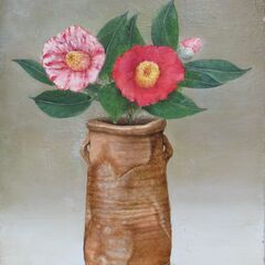 GW期間衝撃価格 戸嶋但「絞り椿」 4号油彩 超絶な写実絵画 百貨店