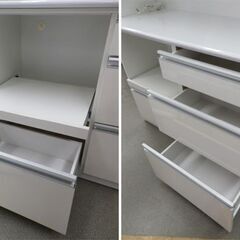 現状特価品！レンジボード 白エナメル 幅117㎝ 引出し上段ソフト