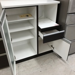 二枚扉キッチンカウンター 引き出し付き ダークブラウン