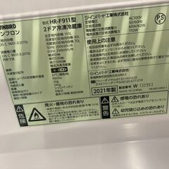 ☆中古￥10,800！【目玉商品！】TWIN BIRD　110㍑2ドア冷蔵庫　家電　2021年製　HR-F911型　幅48㎝ｘ奥行53㎝ｘ高さ108㎝　【BD215】