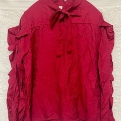 赤いブラウスシャツ レトロ 90年代 リボン 古着 袖フリル