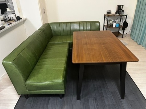【レトロ家具】コーナーソファグリーン
