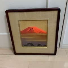 【引き取り限定】「赤富士」日本画 額装絵画縁 起
