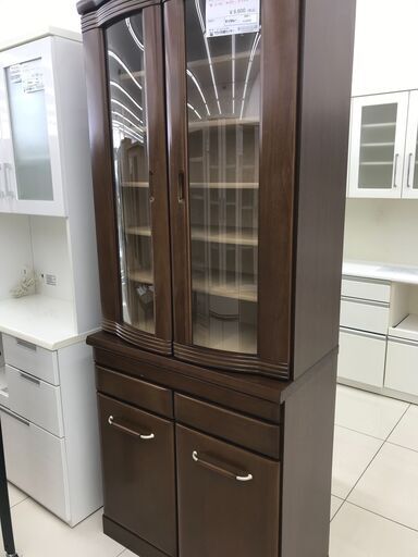 ★ジモティ割あり★  食器棚 ダークブラウン H206×D46×W83 クリーニング済み HJ2959