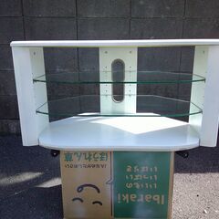 美品 テレビ台 パールホワイト  ガラス オープン棚 