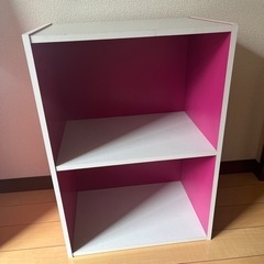収納家具 カラーボックス　2段　ピンク×ホワイトカラー