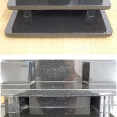 ≪U743-ス34ジ≫【在庫品】香炉/物置台 墓前用 黒御影石 幅35㎝ 奥行24㎝ 高さ26.5㎝ 約15㎏ 仏具/供物台 一部欠け有/現状品