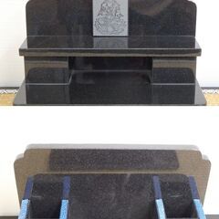 ≪U743-ス34ジ≫【在庫品】香炉/物置台 墓前用 黒御影石 幅35㎝ 奥行24㎝ 高さ26.5㎝ 約15㎏ 仏具/供物台 一部欠け有/現状品