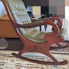 　アンティーク　革張りロッキングチェア