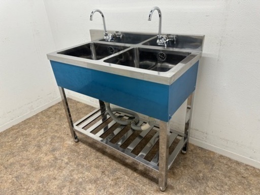 ステンレス　業務用　２槽シンク流し台　蛇口付き　厨房　飲食店　W9００ｘＤ４５０ｘＨ８００ｍｍ