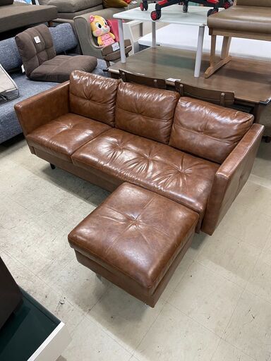 3人掛けソファ　No.11852　ブラウン　オットマン付き　【リサイクルショップどりーむ荒田店】