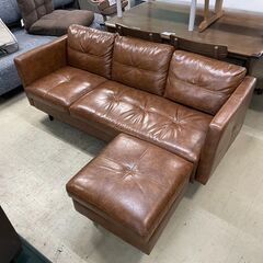 3人掛けソファ No.11852 ブラウン オットマン付き 【リサイクル