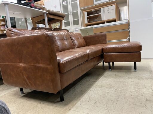 3人掛けソファ No.11852 ブラウン オットマン付き 【リサイクル
