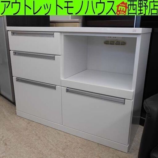 キッチンカウンター ホワイト レンジボード カウンター キッチン収納 エナメル 鏡面 ホワイト 札幌 西野店