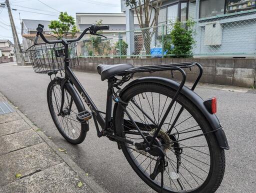 自転車　6段ギア　マットブラック　太タイヤ　ママチャリ