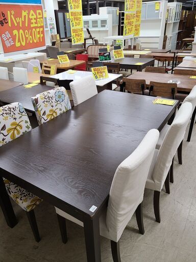 J4621　IKEA　イケア　ダイニングテーブルセット椅子6脚付　BJURSTA　ビュースタ　ダークブラウン　クリーニング済　【リユースのサカイ柏店】