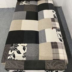関家具 パッチワーク柄ソファベッド キュービック ファブリック 座面下収納 幅196 ローリング式 おしゃれ 中古家具 店頭引取歓迎 R8228