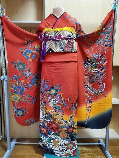 振り袖(19)紅型  長襦袢、袋帯、小物セット