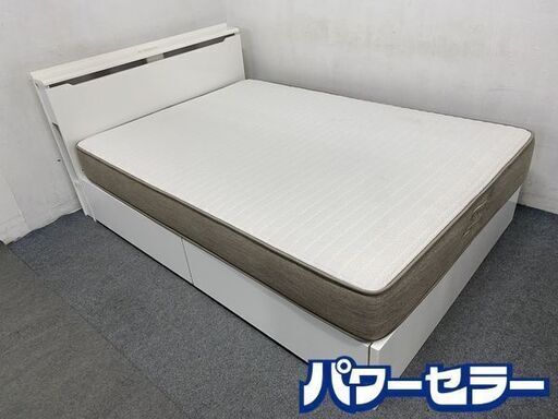 NITORI/ニトリ ダブルベッド 収納付きコンセント付き ホワイト マットレスセット Nスリープ ラグジュアリー 中古家具 店頭引取歓迎 R8183