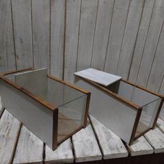 手作り木工雑貨　ガラス入りの収納木箱２つ
