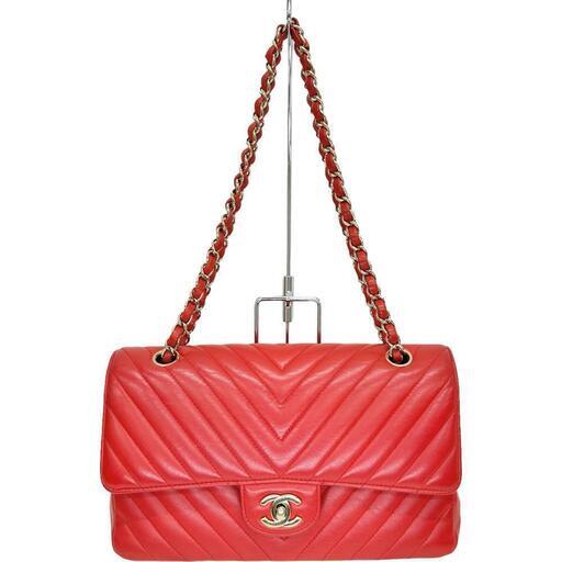 【CHANEL/シャネル】 Vステッチ WチェーンWフラップ A01112 ロング＆ワンショルダーバッグ シリアルシール有  ショルダーバッグ ラムスキン レッド（朱色系） レディース【中古】【真子質店】【BL】【MaMaYY】