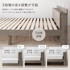 【決まりました】セミダブル　ベッドフレームのみ　二口コンセント付き　グレージュ　高さ調整可能
