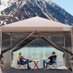 ワンタッチ タープテント 3M　蚊帳テント 3段階調節 UVカット　ベージュ　サイドシート　即日発送可能